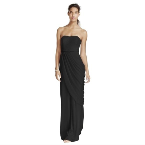 David's Bridal Black Strapless Draped Grecian Gown  Size 8 - Picture 1 of 4